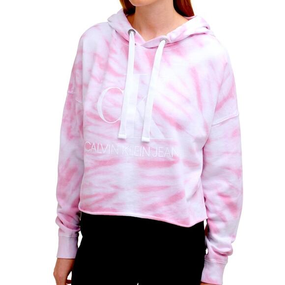 Calvin Klein Sweatshirt NWT Tie-Dye Relaxed Fit Pink Hooded Women’s Large - Picture 1 of 4